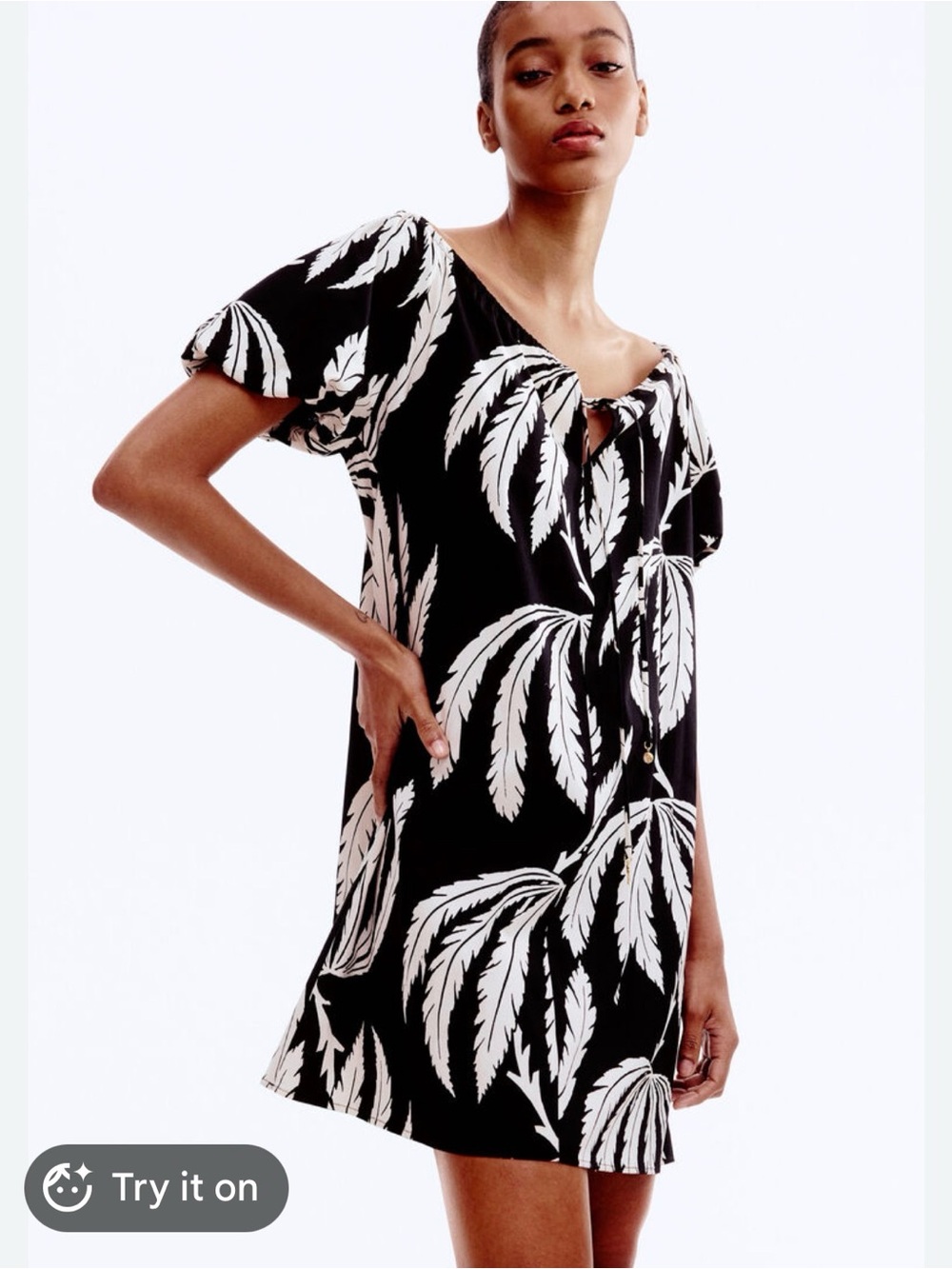 H&M Black and Cream Tropical Print Dress